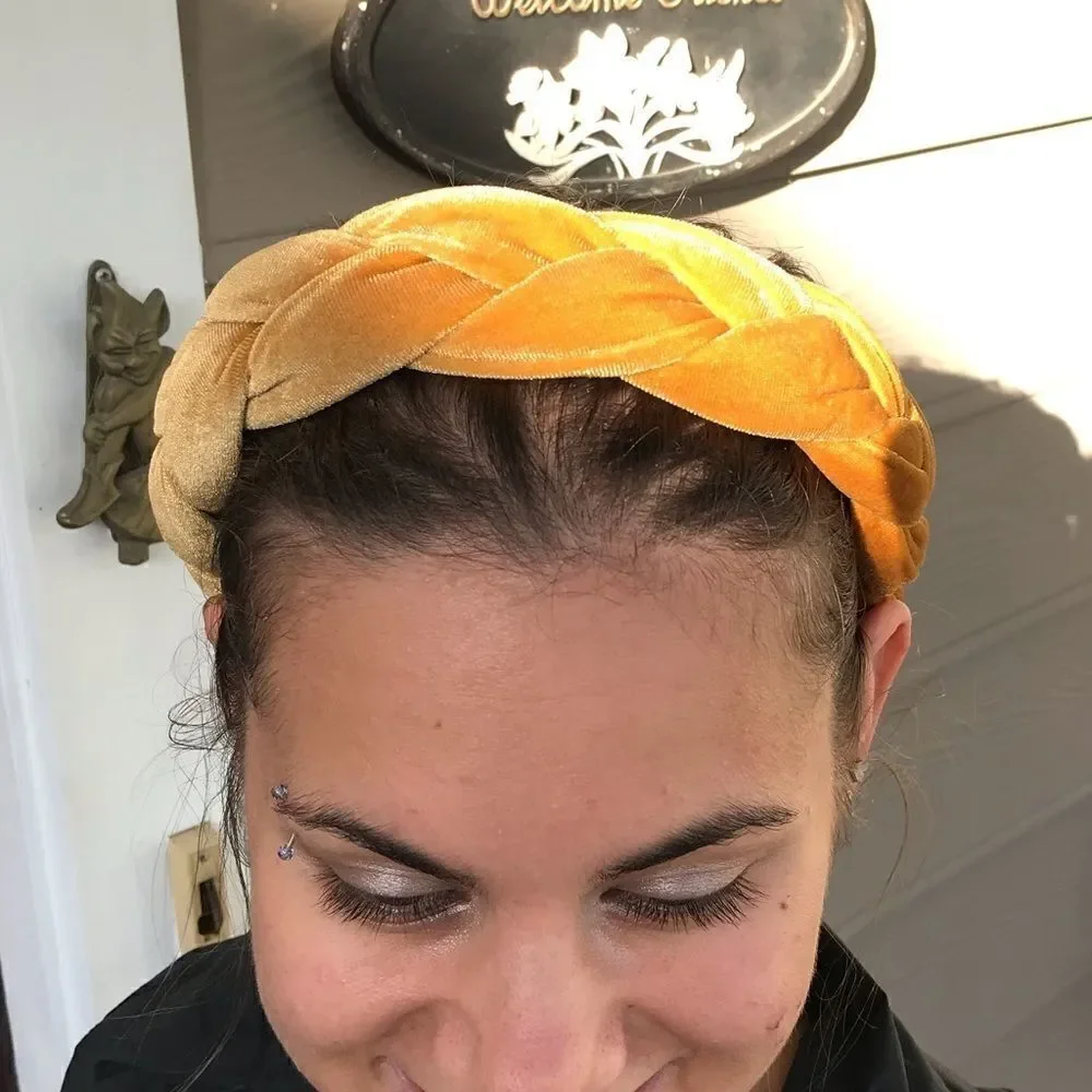 Gold Velvet Braided Twist Headband